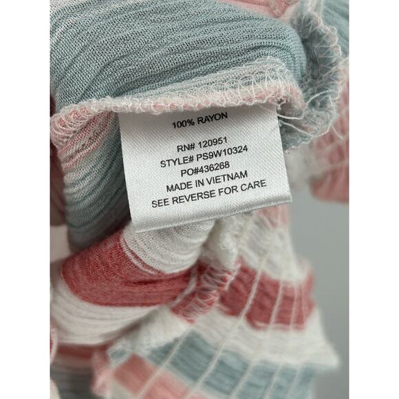 Striped Multicolor Pink Rose Tie Front Top Large Elastic Hem - Picture 9 of 9